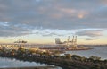 Fergusson Container Terminal Judges Bay Auckland, New Zealand in sunrise