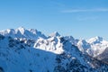 Ferlacher Spitze - Scenic view from Ferlacher Spitze on snow covered mountains Mangart, Mittagskogel and Spik Royalty Free Stock Photo