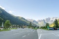 Ferleiten, Austria - Aug 8, 2020: Entrance to Grossglockner High Alpine Road with view of snow mountain in summer Royalty Free Stock Photo