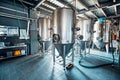 Fermantation mash vats or boiler tanks in a brewery factory Royalty Free Stock Photo