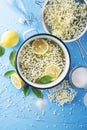 Making homemade syrup drink with fresh elder flowers Royalty Free Stock Photo