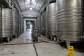 Fermentation tanks stainless steel for wine at the winery Viu Manent.