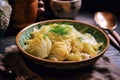 Fermented cabbage in a plate. Generative AI