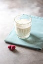 Fermented drink kefir in a glass jar on a light background. Probiotic cold fermented dairy drink Royalty Free Stock Photo