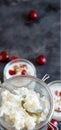 Fermented drink kefir and kefir grains with cherries and walnuts