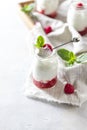 Fermented drink kefir, yogurt in a glass jar on a light background. Probiotic cold fermented dairy drink Royalty Free Stock Photo