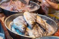 Fermented fish or pickled fish, made from carp fish in a bowl large aluminum.