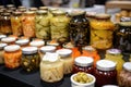 fermented foods market, showcasing variety of pickles, kimchi, and other flavors