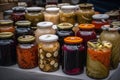 fermented foods market, with a variety of pickled and cultured foods for purchase