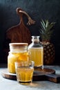 Fermented mexican pineapple Tepache. Homemade raw kombucha tea with pineapple. Healthy natural probiotic flavored drink