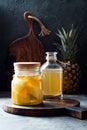 Fermented mexican pineapple Tepache. Homemade raw kombucha tea with pineapple. Healthy natural probiotic flavored drink