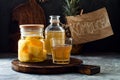 Fermented mexican pineapple Tepache. Homemade raw kombucha tea with pineapple. Healthy natural probiotic flavored drink