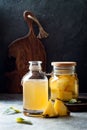 Fermented mexican pineapple Tepache. Homemade raw kombucha tea with pineapple. Healthy natural probiotic flavored drink