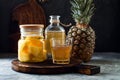 Fermented mexican pineapple Tepache. Homemade raw kombucha tea with pineapple. Healthy natural probiotic flavored drink Royalty Free Stock Photo