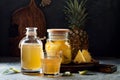 Fermented mexican pineapple Tepache. Homemade raw kombucha tea with pineapple. Healthy natural probiotic flavored drink