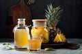 Fermented mexican pineapple Tepache. Homemade raw kombucha tea with pineapple. Healthy natural probiotic flavored drink