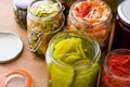 Fermented preserved vegetables in jar on wood Royalty Free Stock Photo