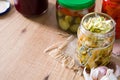 Fermented preserved vegetables in jar on wood Royalty Free Stock Photo