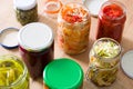 Fermented preserved vegetables in jar on wood Royalty Free Stock Photo