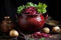 Fermented Sauerkraut cabbage in pot. Generate ai