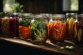 Fermented vegetables in jars. ai generative