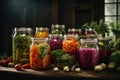 Fermented vegetables in jars. ai generative