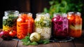 Fermented vegetables in jars Royalty Free Stock Photo