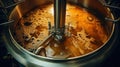 Fermenting of a beer in an open fermenters in a brewery.