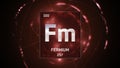 Fermium as Element 100 of the Periodic Table 3D illustration on red background