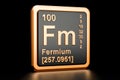 Fermium Fm chemical element. 3D rendering