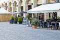 Fermo, Italy - June 23, 2019: Summer day and utdoor restaurant