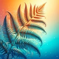 fern leaf background, A beautiful and magical branch of fern leaf on a gradient light orange and gradient light blue background Royalty Free Stock Photo