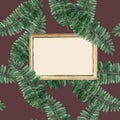 Fern leaves pattern and horizontal arrangement frame. Made in watercolor