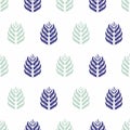 Fern leaves vector seamless pattern background. Minimal forest plant frond blue white backdrop. Hand drawn geometric