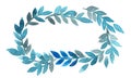 Fern or seaweed marine blue color wreath frame.