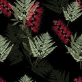 Fern tropical leaves seamless pattern . Bush plant leaves decoration on vintage brown background. Royalty Free Stock Photo