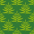 Fern vector seamless pattern background. Forest plant frond monochrome green backdrop. Damask style geometric botanical Royalty Free Stock Photo