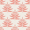 Fern vector seamless pattern background. Modern forest plant frond coral white backdrop. Damask style hand drawn