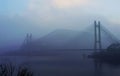 Cloudy bridge over a lake