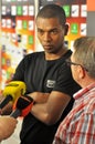 Fernandinho listens to an interpreter Royalty Free Stock Photo