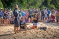 Scientific Capture of Sea Turtles by Tamar Project Projeto Tamar at Praia do Boldro Beach - Fernando de Noronha, Brazil