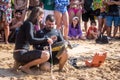 Scientific Capture of Sea Turtles by Tamar Project Projeto Tamar at Praia do Boldro Beach - Fernando de Noronha, Brazil