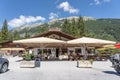 Fernpass, Austria - Aug 6, 2020: Restaurant at Zugspitze viewpoint in summer Royalty Free Stock Photo