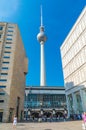 Fernsehturm Television Tower located at Alexanderplatz in Berlin. Tower was constructed between 1965 and 1969, by the former Ger