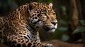 Ferocious carnivore leopard sit and relaxed and stare at something with nature background