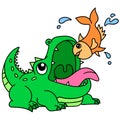 ferocious crocodile trying to prey on small fish  doodle icon image kawaii Royalty Free Stock Photo