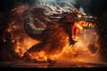 Ferocious fire-breathing dragon, a scary mystical creature, AI Generated