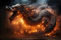 Ferocious fire-breathing dragon, a scary mystical creature, AI Generated