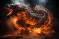 Ferocious fire-breathing dragon, a scary mystical creature, AI Generated