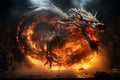 Ferocious fire-breathing dragon, a scary mystical creature, AI Generated